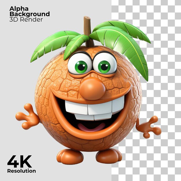 PSD el lindo personaje de dibujos animados coconut happy