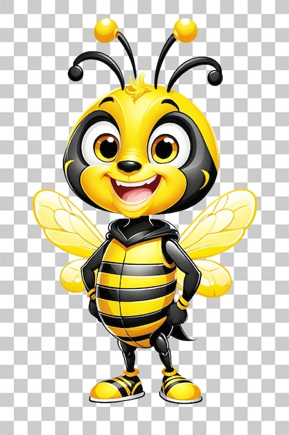 PSD lindo personaje de dibujos animados de mascota de abeja en fondo transparente