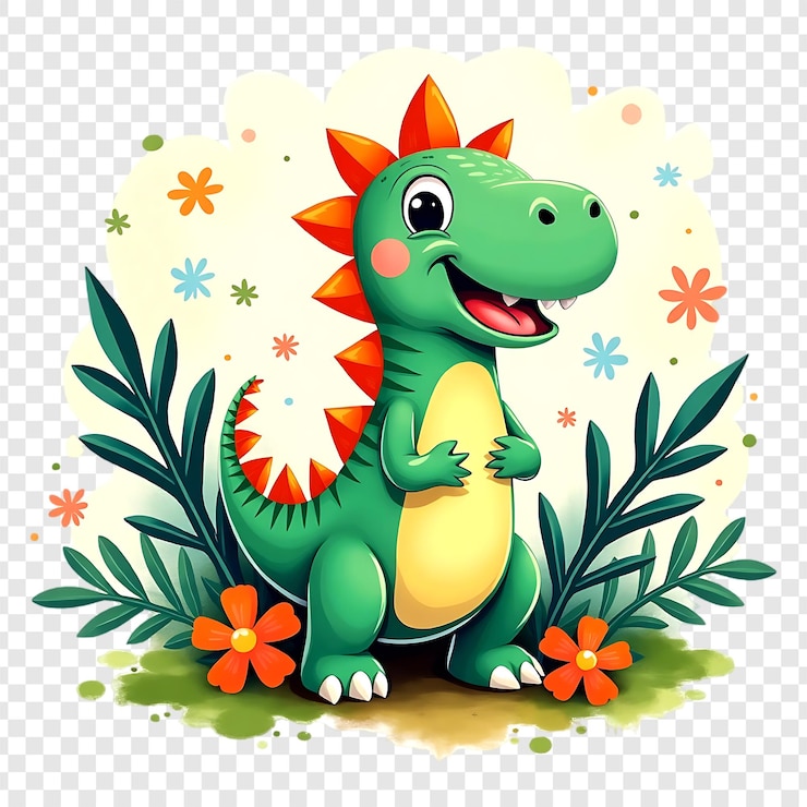 PSD el lindo personaje de dinosaurio de dibujos animados aislado en un fondo transparente