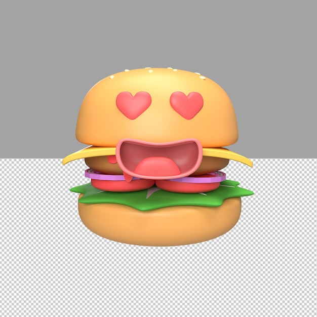 PSD lindo personaje de hamburguesa 3d render ilustración