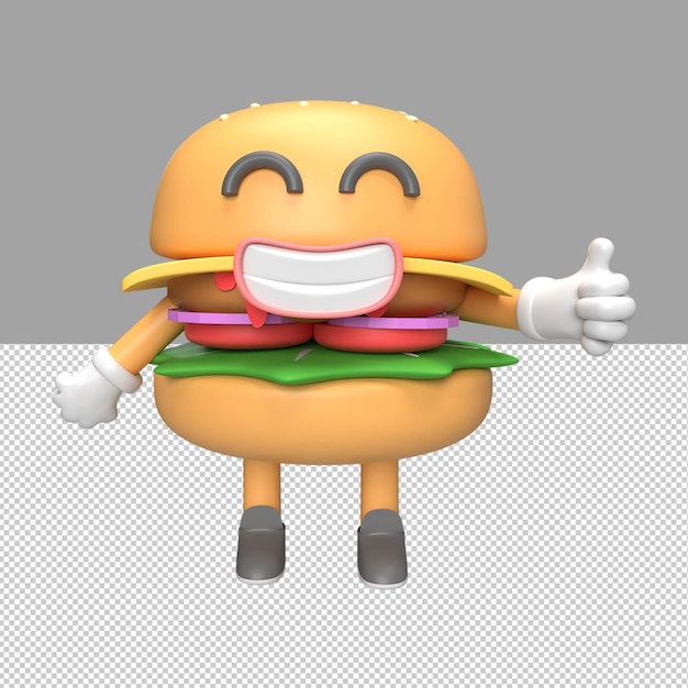 PSD lindo personaje de hamburguesa 3d render ilustración