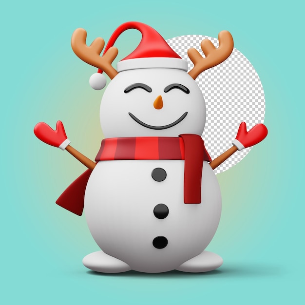 Lindo personaje de muñeco de nieve feliz navidad representación 3d