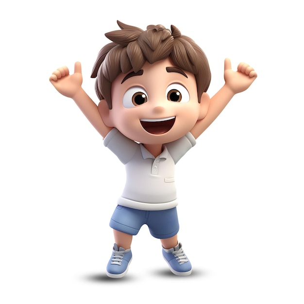 PSD lindo personaje de niño 3d que muestra alegría generativa ai