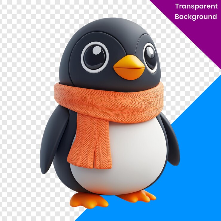 PSD el lindo personaje pingüino con bufanda