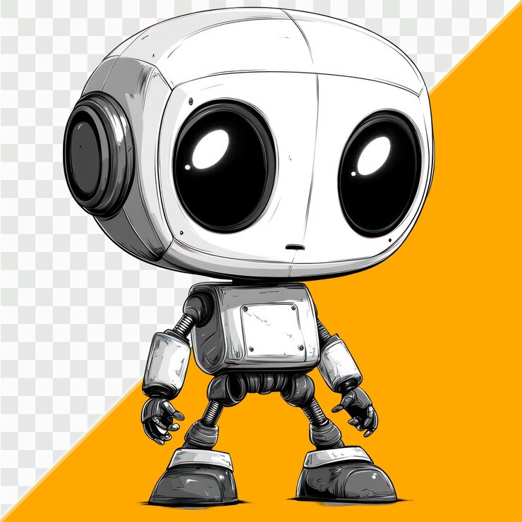 PSD lindo personaje robótico 3d con cuerpo blanco y negro diseño futurista de pie en transparente y o