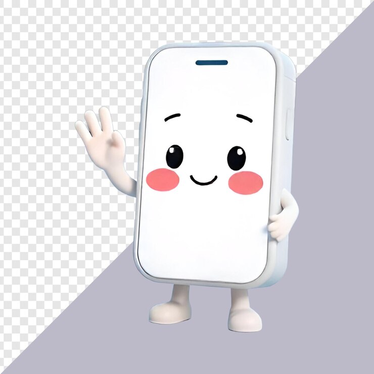 PSD un lindo personaje de teléfono móvil aislado en un fondo transparente
