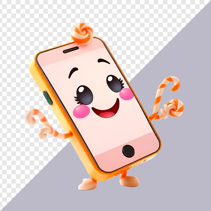 PSD un lindo personaje de teléfono móvil aislado en un fondo transparente
