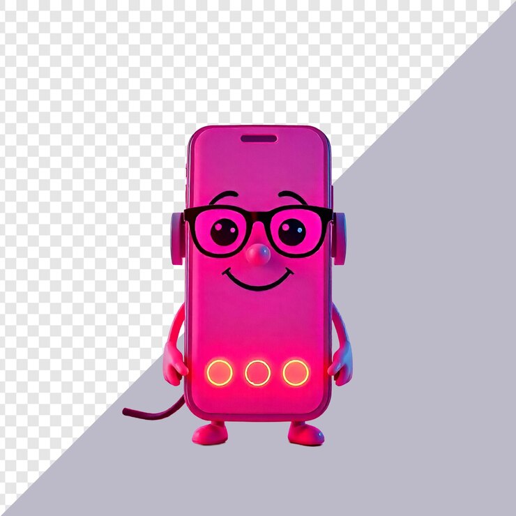 PSD un lindo personaje de teléfono móvil aislado en un fondo transparente