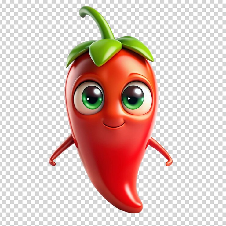 PSD lindo personaje vegetal de dibujos animados de chile con fondo blanco aislado