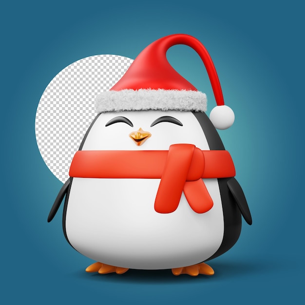 Lindo pingüino con sombrero de navidad feliz navidad representación 3d