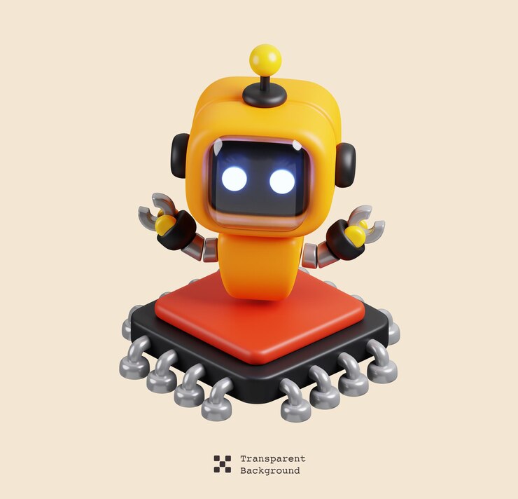 PSD el lindo robot de ia en el icono de microchip aislado soporte de ia e inteligencia artificial renderización 3d