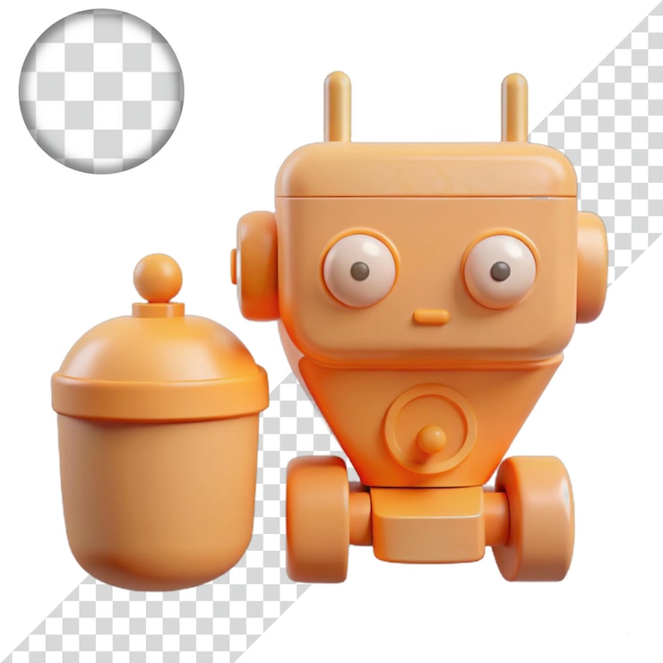 PSD el lindo robot naranja con ojos grandes y ruedas