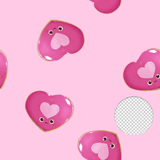 Lindo san valentín corazón fucsia galletas de patrones sin fisuras sobre fondo rosa