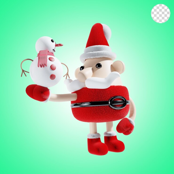 PSD lindo santa claus con el muñeco de nieve de navidad ilustración 3d