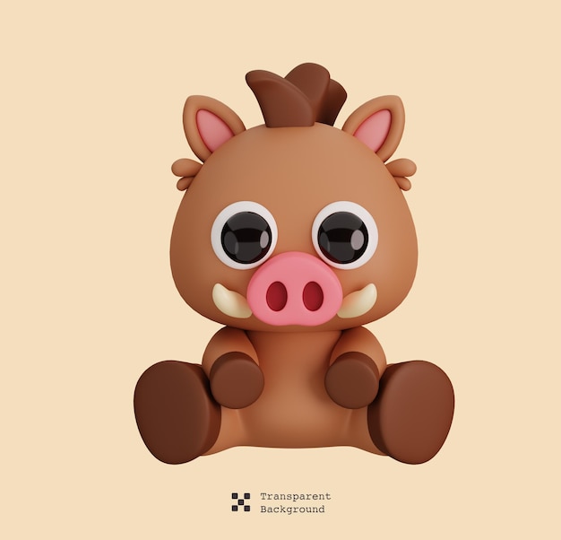 PSD lindo sentado jabalí animales aislados estilo de dibujos animados icono concepto 3d render ilustración