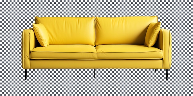 Lindo sofá amarelo moderno de luxo isolado em fundo transparente