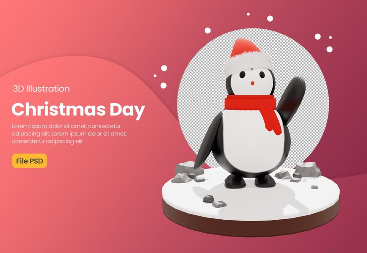 PSD lindo tema de navidad lindo pingüino 3d ilustración