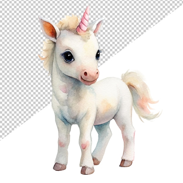 PSD un lindo unicornio brillante en un fondo transparente