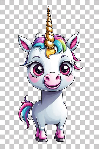 PSD lindo unicornio de dibujos animados aislado en un fondo transparente