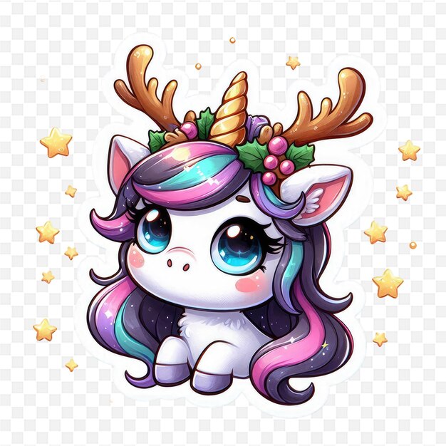 un lindo unicornio con una melena y una cola coloridas