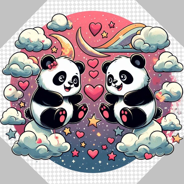 PSD el lindo valentine panda, una pareja enamorada, es una ilustración de png transparente.