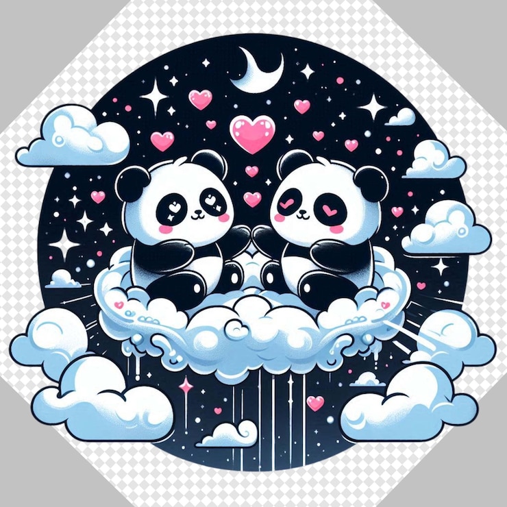 PSD el lindo valentine panda, una pareja enamorada, es una ilustración de png transparente.