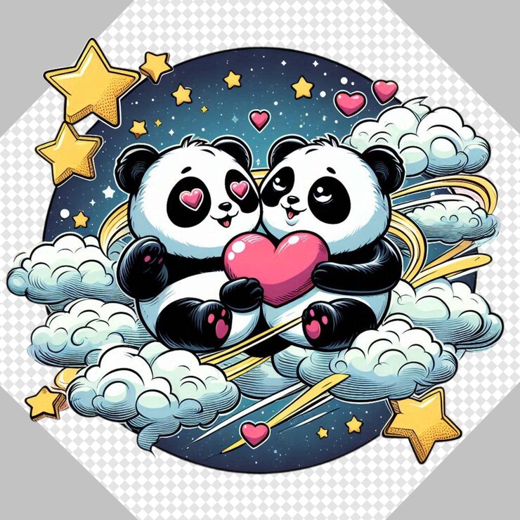 PSD el lindo valentine panda, una pareja enamorada, es una ilustración de png transparente.