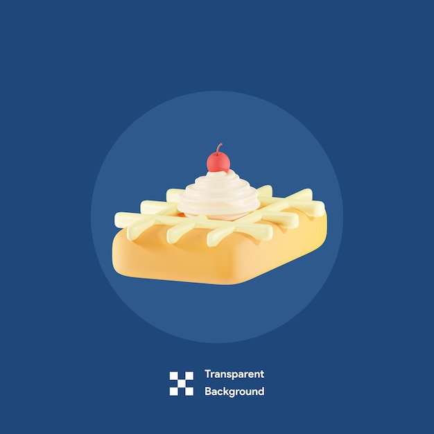 Un lindo waffle con crema y cereza topping 3d icon illustration