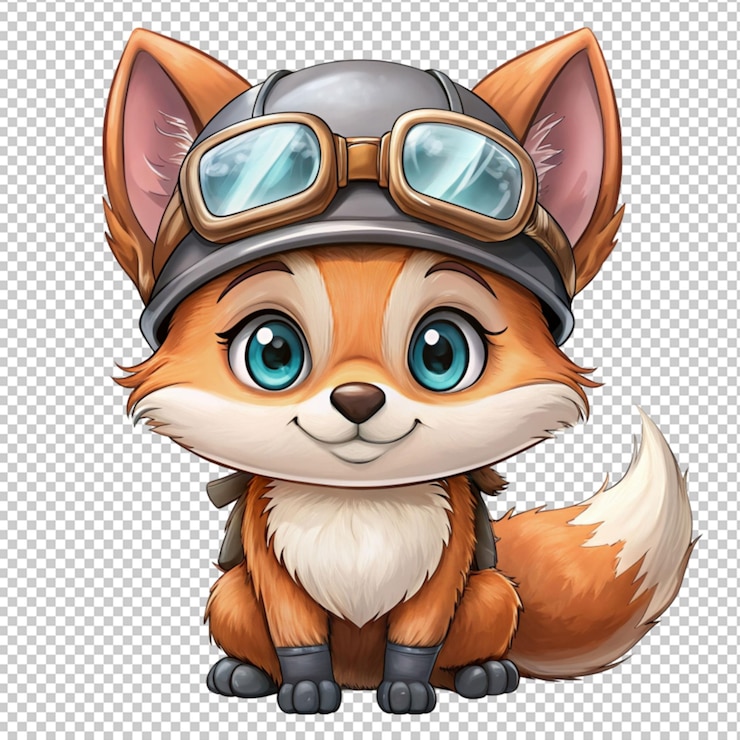 PSD un lindo zorro de dibujos animados con casco y gafas