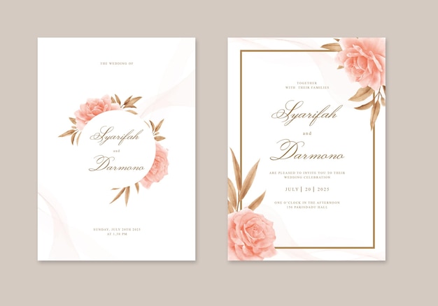 Lindos convites de casamento com rosas em aquarela