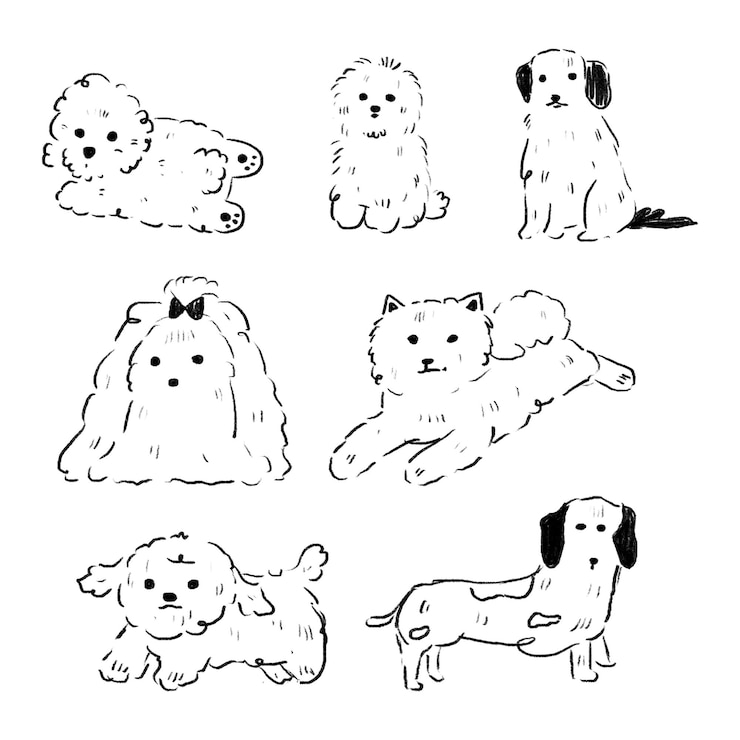 PSD line art carina di molte razze di cani