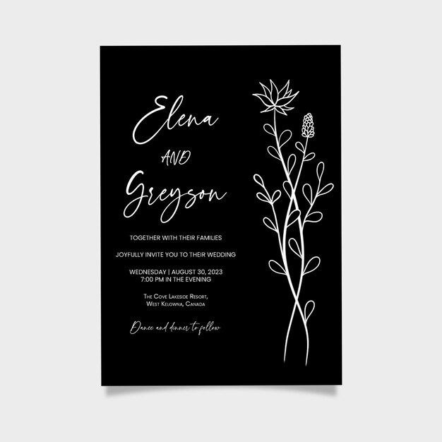 PSD line art minimal flower black hochzeitseinladung digitale einladung einladungsvorlage