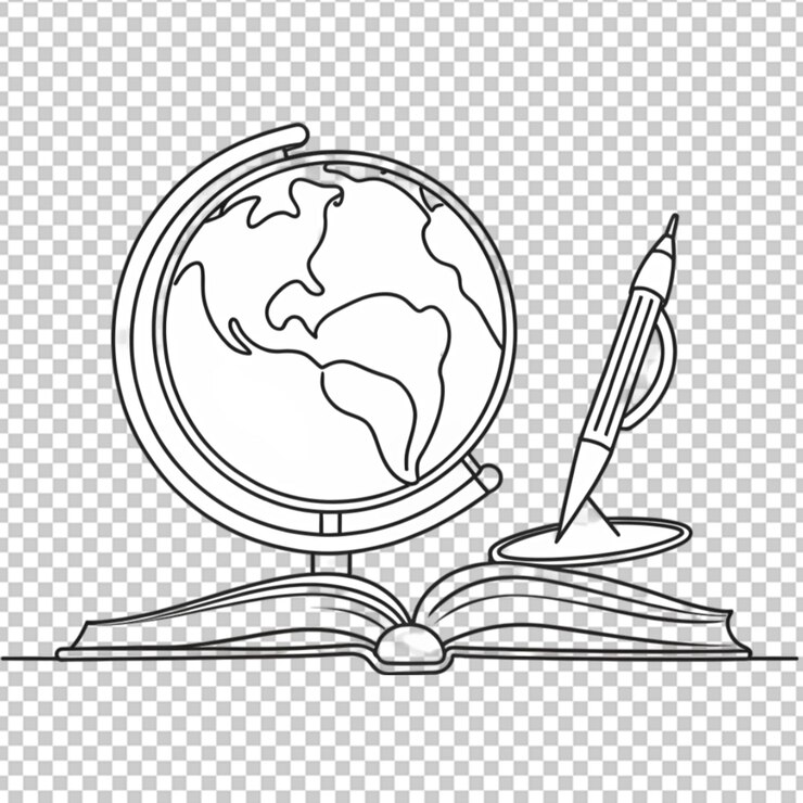 PSD una línea continua de libro de plumas y globo