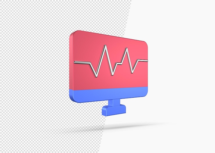 PSD línea de ecg moderna en el monitor con concepto de renderizado