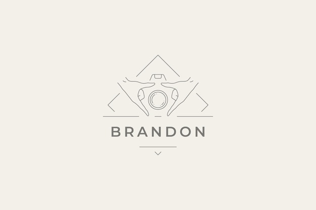 Línea de fotógrafo de moda logotipo foto abstracta cámara de video con manos humanas geométrica