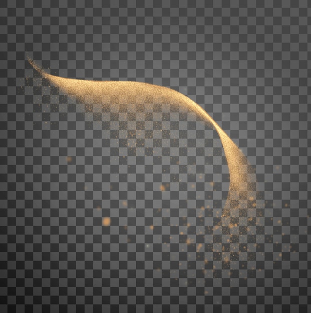 Línea de luz en espiral dorada brillante sobre un fondo transparente