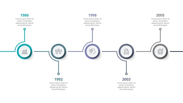 Línea de tiempo infográfica Gráfico de proceso Elementos abstractos del diagrama gráfico con 5 opciones