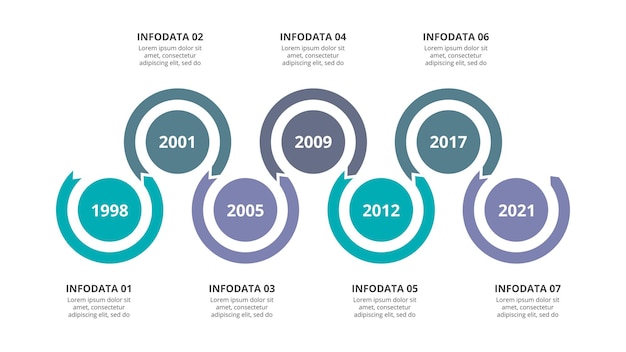 Línea de tiempo con opciones de 7 pasos, partes o procesos plantilla infográfica para presentación