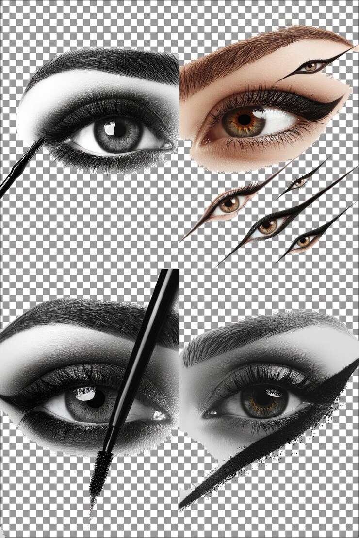 Líneas de delineador de ojos precisas y definidoras de líneas cosméticas hiperrealistas aisladas con claras trans