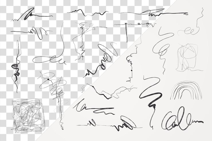 PSD líneas de garabateo abstractas pegatina png conjunto de fondo transparente