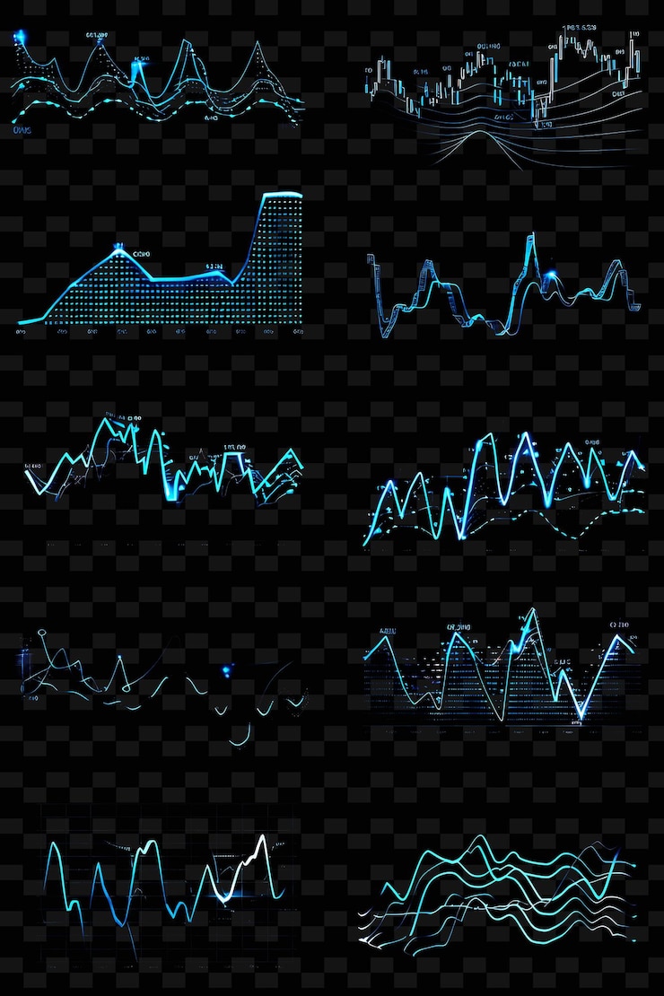 PSD líneas de gráficos de velas iconos con brillo animado en el conjunto png iconic y2k shape art decorativei