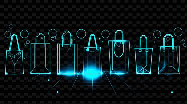Líneas de iconos de bolsas de compras con luminescencia brillante en conjunto PNG Iconic Y2K Shape Art Decorative