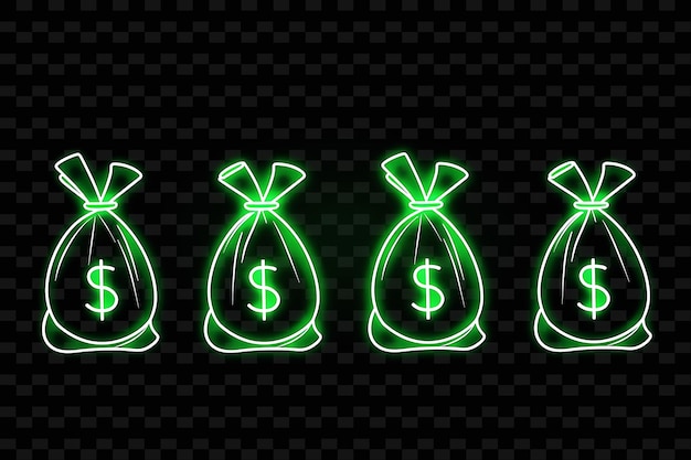 PSD líneas de iconos de bolsas de dinero con luminescencia brillante en outli set png iconic y2k shape art decorativen