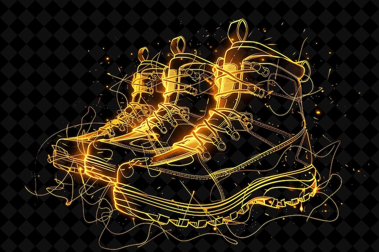 PSD líneas de iconos de botas de senderismo con luminescencia pulsante y r creative set color de neón colección y2k