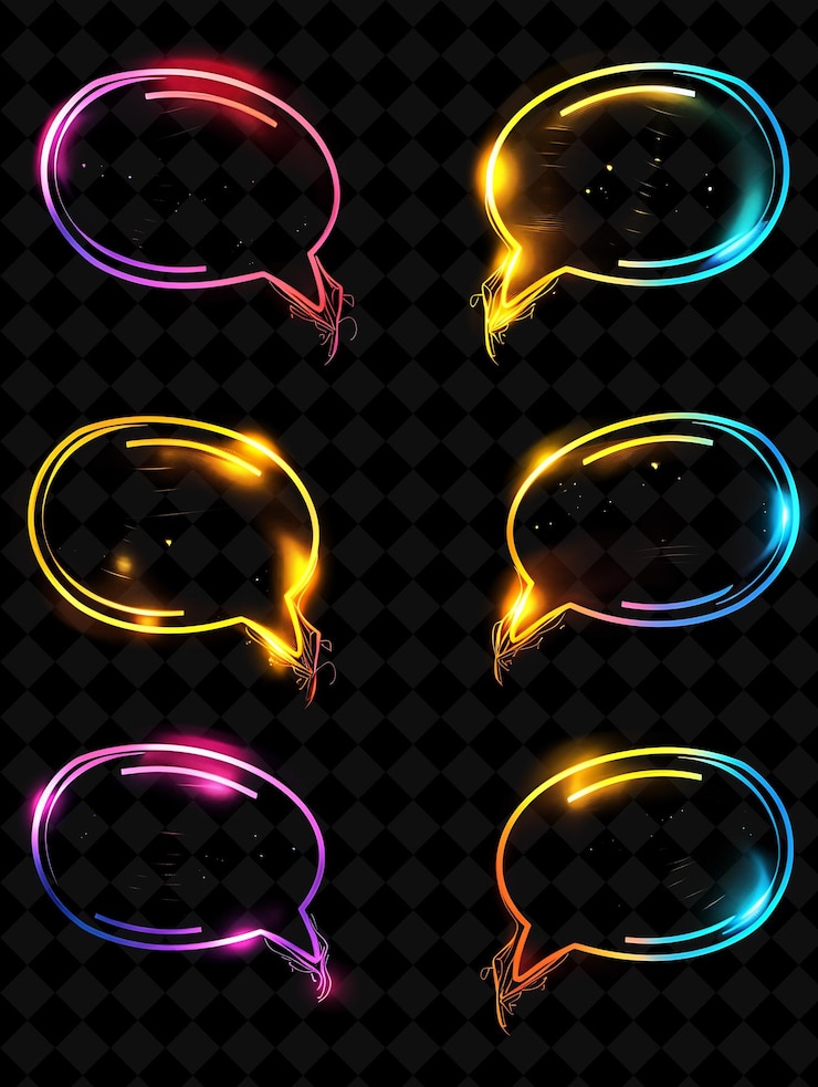 PSD líneas de íconos de burbujas de habla con luminescencia parpadeante en el conjunto creativo neon color y2k collection