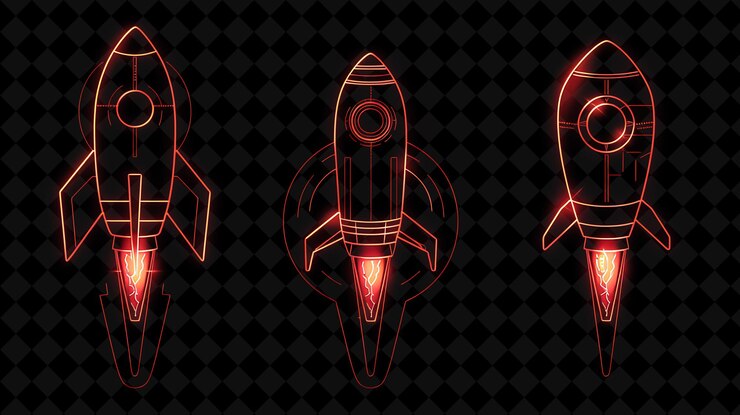 PSD líneas de iconos de cohetes con luminescencia brillante en graffi conjunto creativo color de neón colección y2k