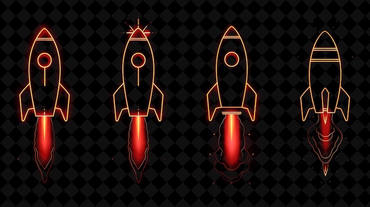 PSD líneas de iconos de cohetes con luminescencia brillante en graffi conjunto creativo color de neón colección y2k