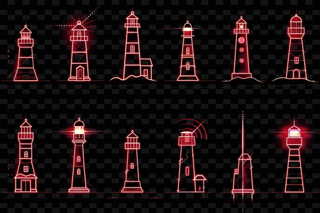 Líneas de iconos de faro con luminescencia pulsante y N Set PNG Iconic Y2K Shape Art Decorativee