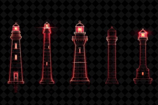 Líneas de iconos de faro con luminescencia pulsante y Ne Set Creativo Color de Neón Colección Y2K