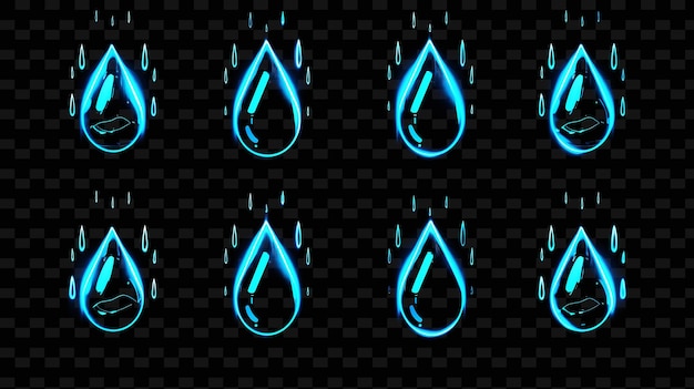 PSD líneas de iconos de gotas de lluvia con brillo pulsante y juego arcane set png iconic y2k shape art decorative
